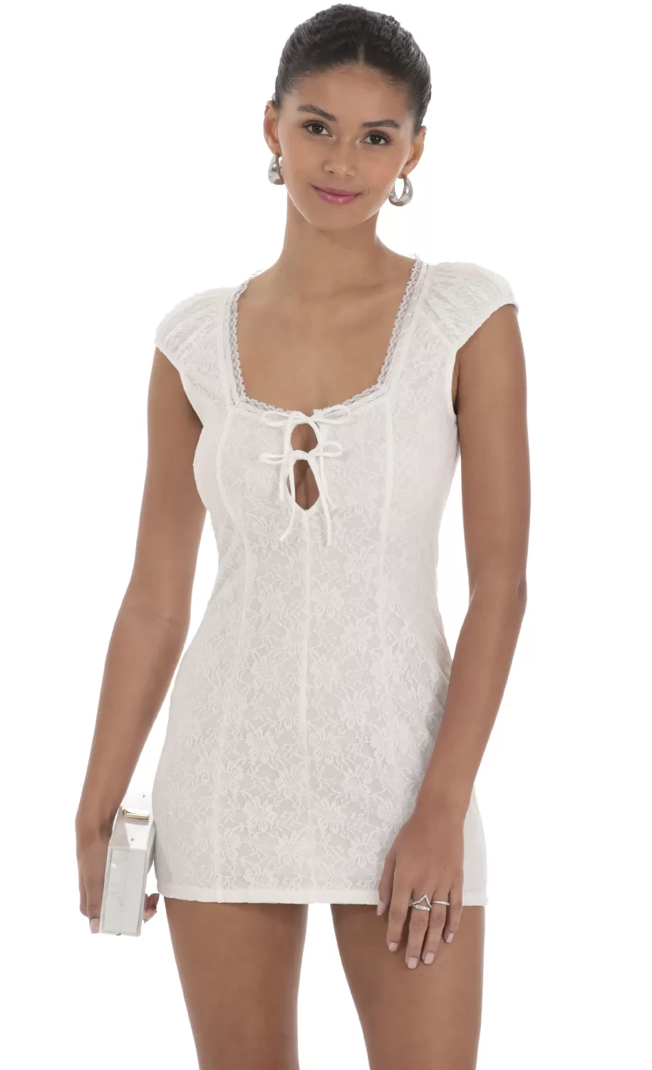 Lace Double Tie Dress In White^LUCY IN THE SKY Outlet