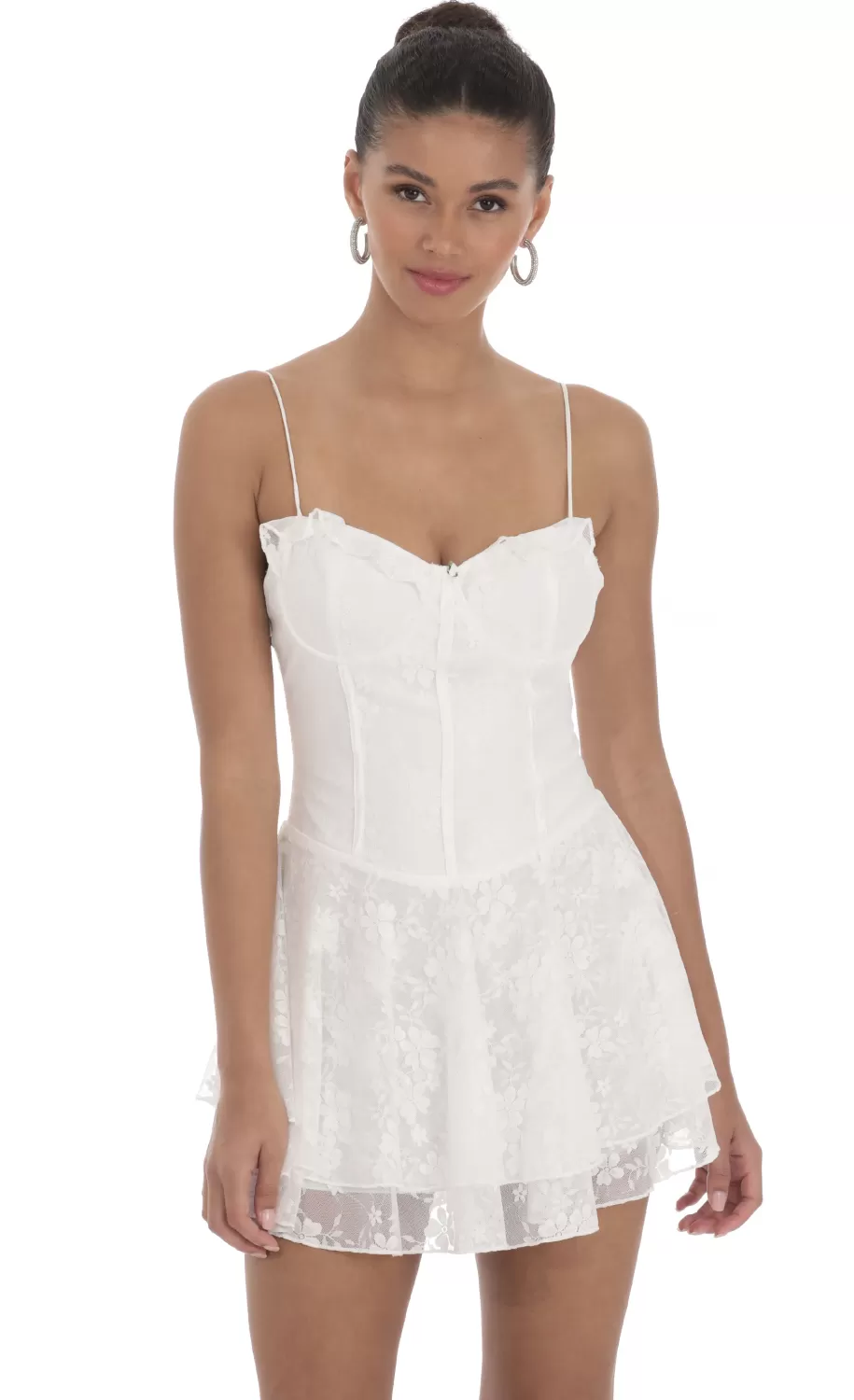Lace Floral A-Line Dress In White^LUCY IN THE SKY New