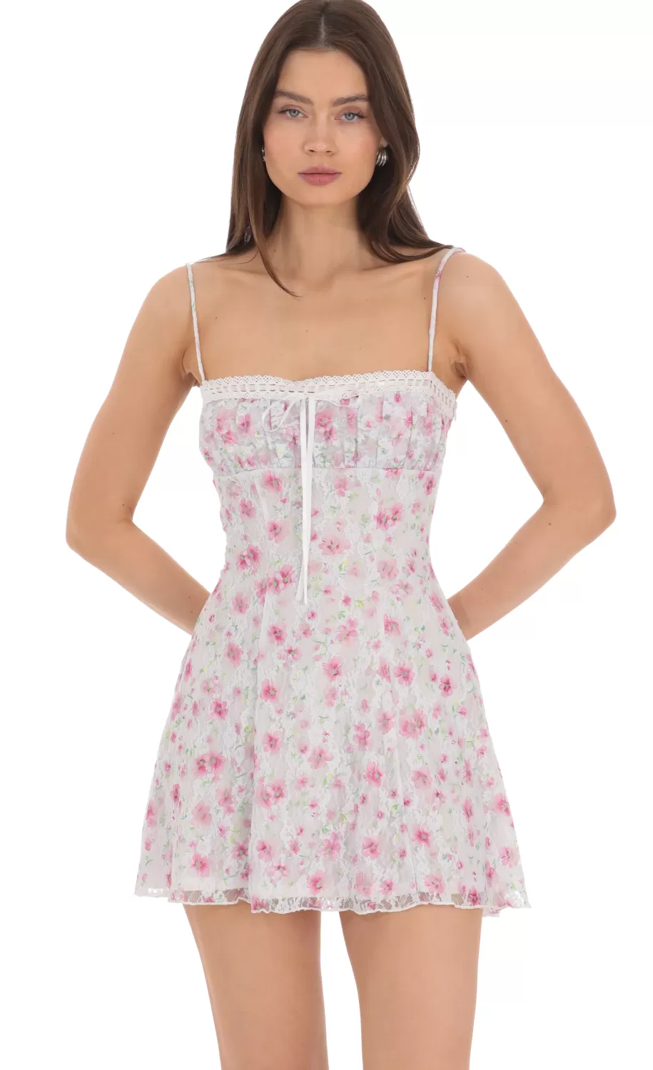 Lace Floral Front Tie Dress In White^LUCY IN THE SKY Flash Sale