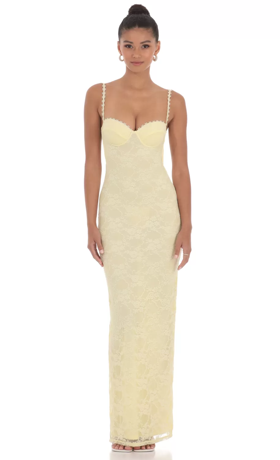 Lace Floral Trim Maxi Dress In Yellow^LUCY IN THE SKY Best