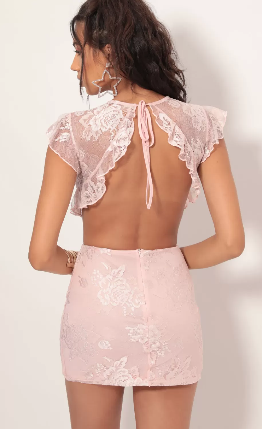 Lace Frill Cutout Dress In Light Mauve^LUCY IN THE SKY Flash Sale