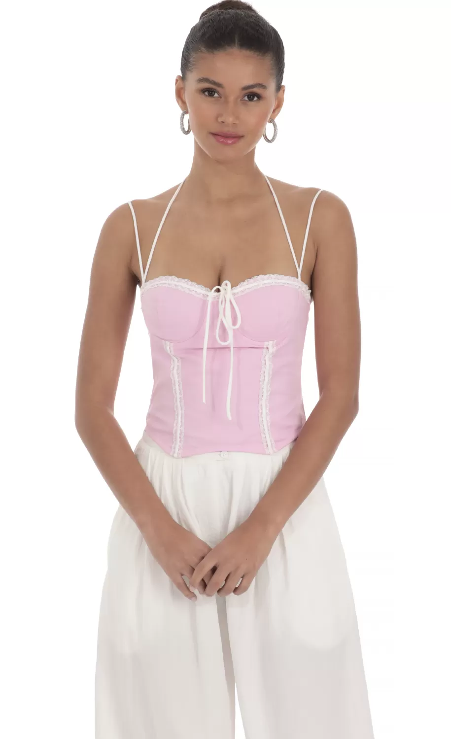 Lace Halter Top In Pink^LUCY IN THE SKY Online