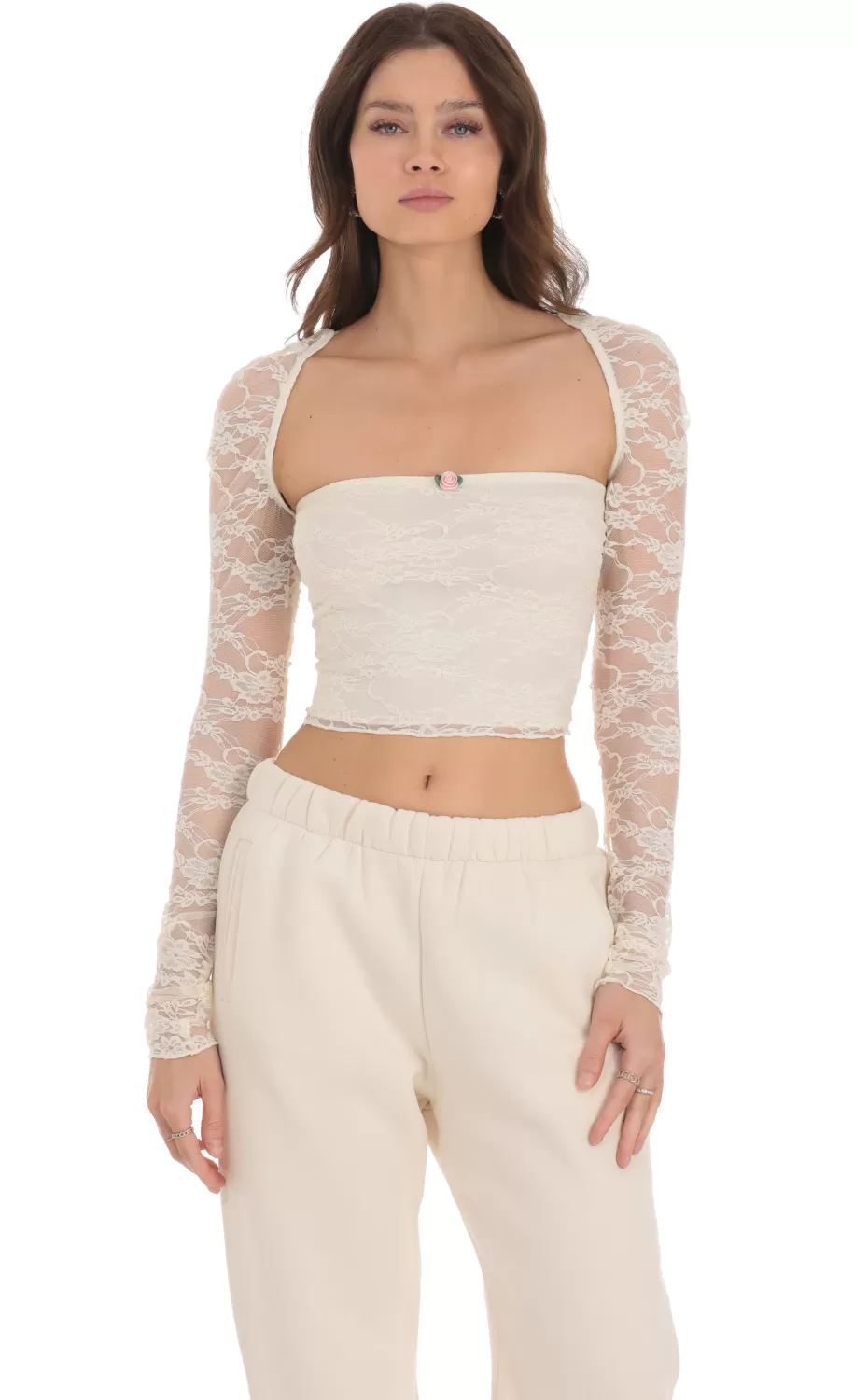 Lace Long Sleeve Top In Cream^LUCY IN THE SKY Shop