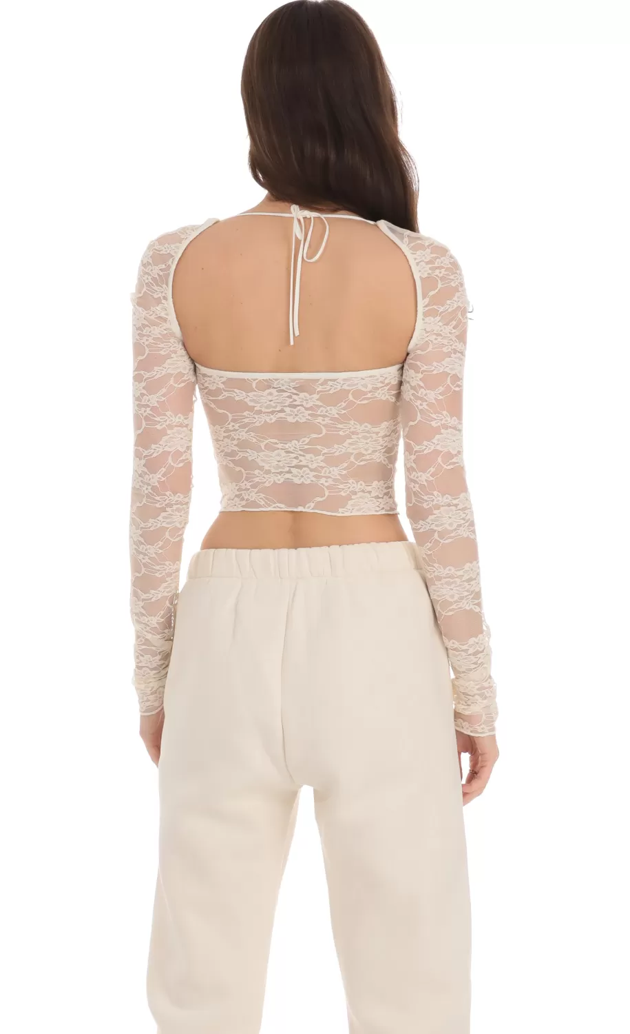 Lace Long Sleeve Top In Cream^LUCY IN THE SKY Shop