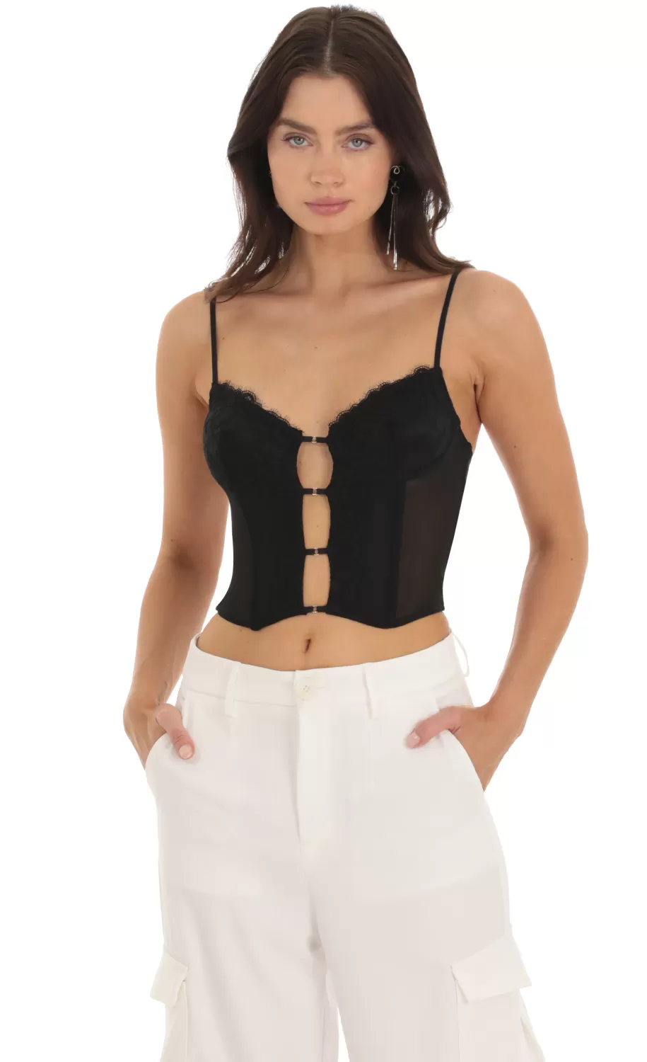 Lace Mesh Bralette Top In Black^LUCY IN THE SKY Store