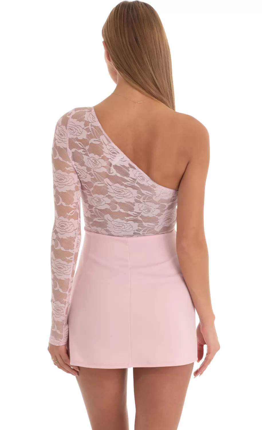 Lace One Shoulder Dress In Pink^LUCY IN THE SKY Clearance