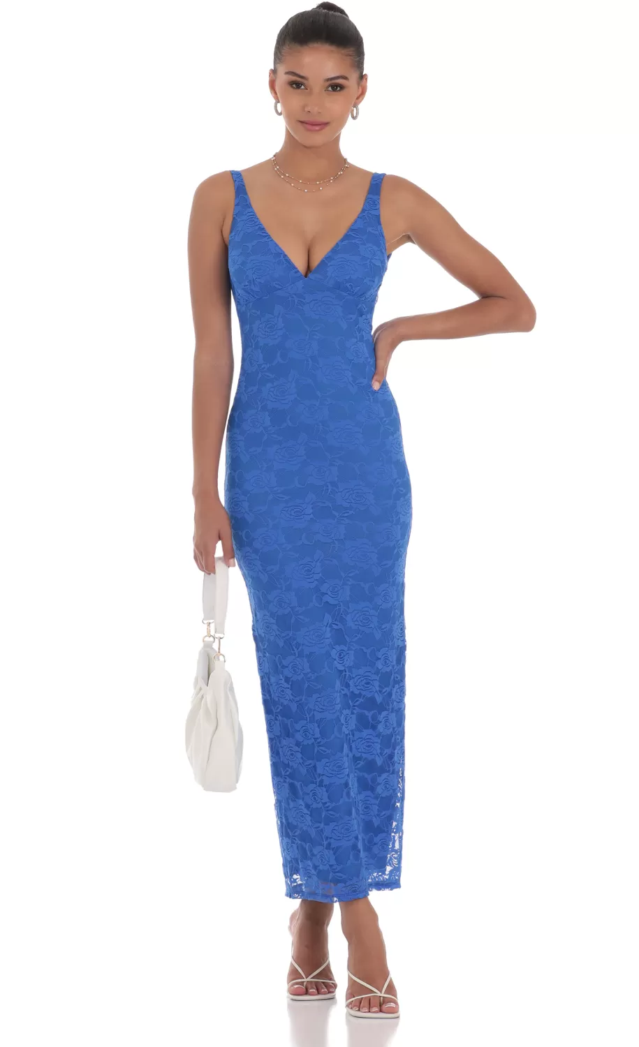 Lace Open Back Bodycon Maxi Dress In Blue^LUCY IN THE SKY Cheap