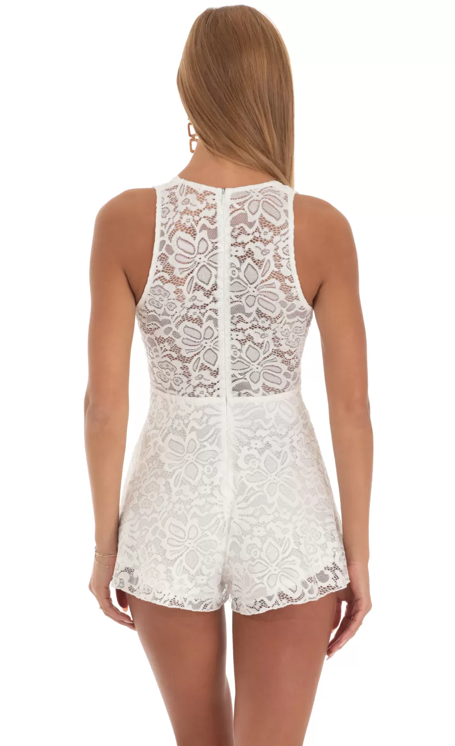 Lace Plunge Romper In White^LUCY IN THE SKY Best