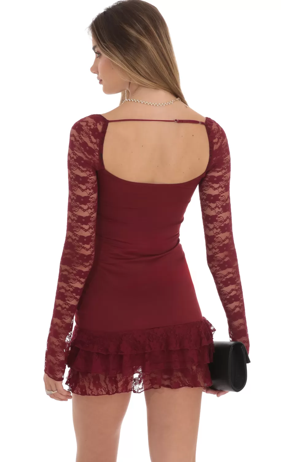 Lace Ruffle Bodycon Dress In Maroon^LUCY IN THE SKY Discount