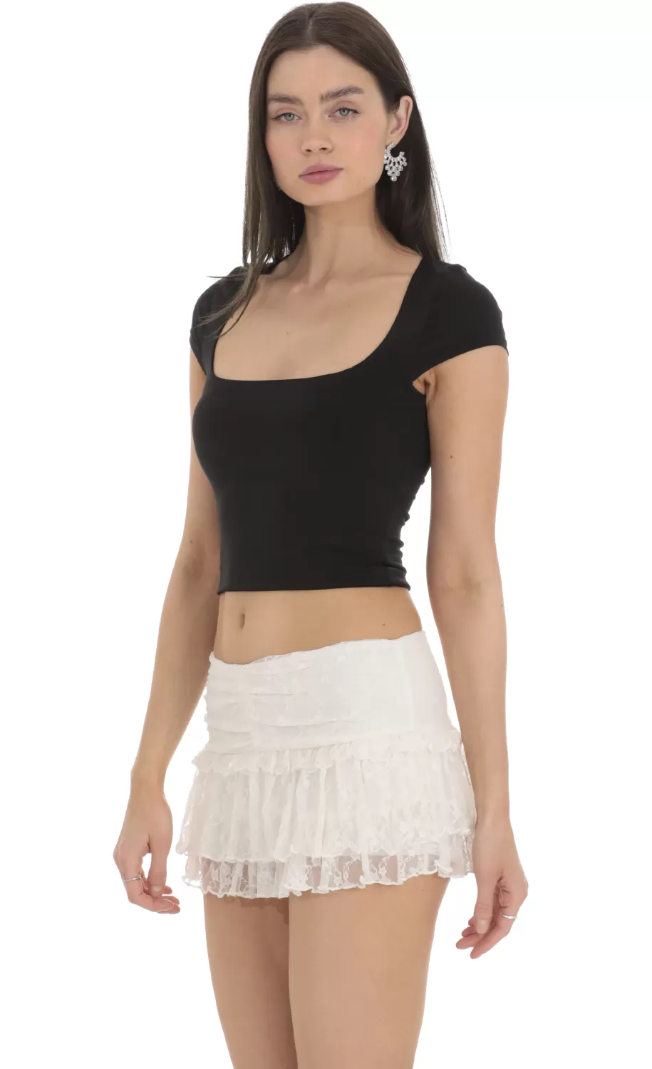 Lace Ruffle Skort In White^LUCY IN THE SKY Best Sale