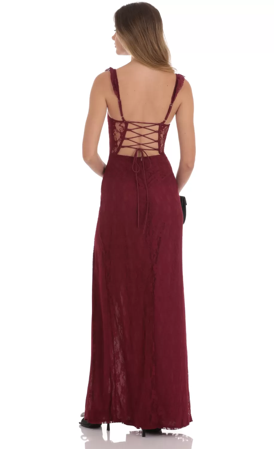 Lace Ruffle Sleeve Maxi Dress In Wine^LUCY IN THE SKY Cheap