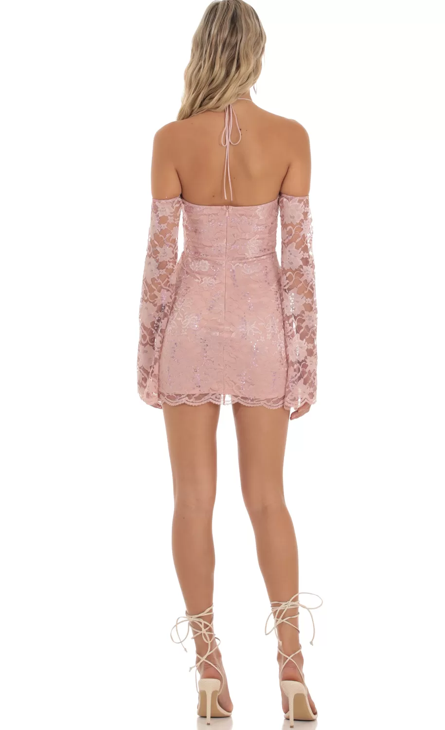 Lace Sequin Off Shoulder Dress In Dusty Rose^LUCY IN THE SKY Discount