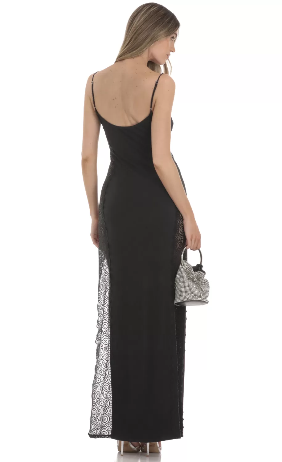 Lace Side Cutout Maxi Dress In Black^LUCY IN THE SKY Best Sale