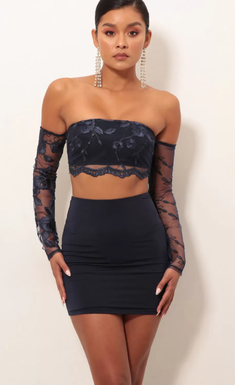 Lace Sleeve Set In Navy^LUCY IN THE SKY Best