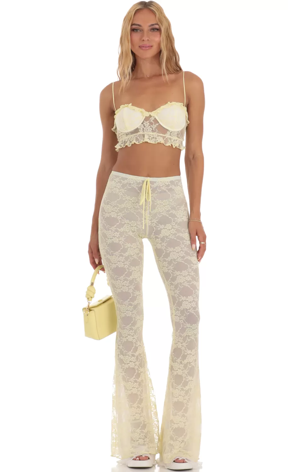 Lace Three Piece Set In Yellow^LUCY IN THE SKY Clearance