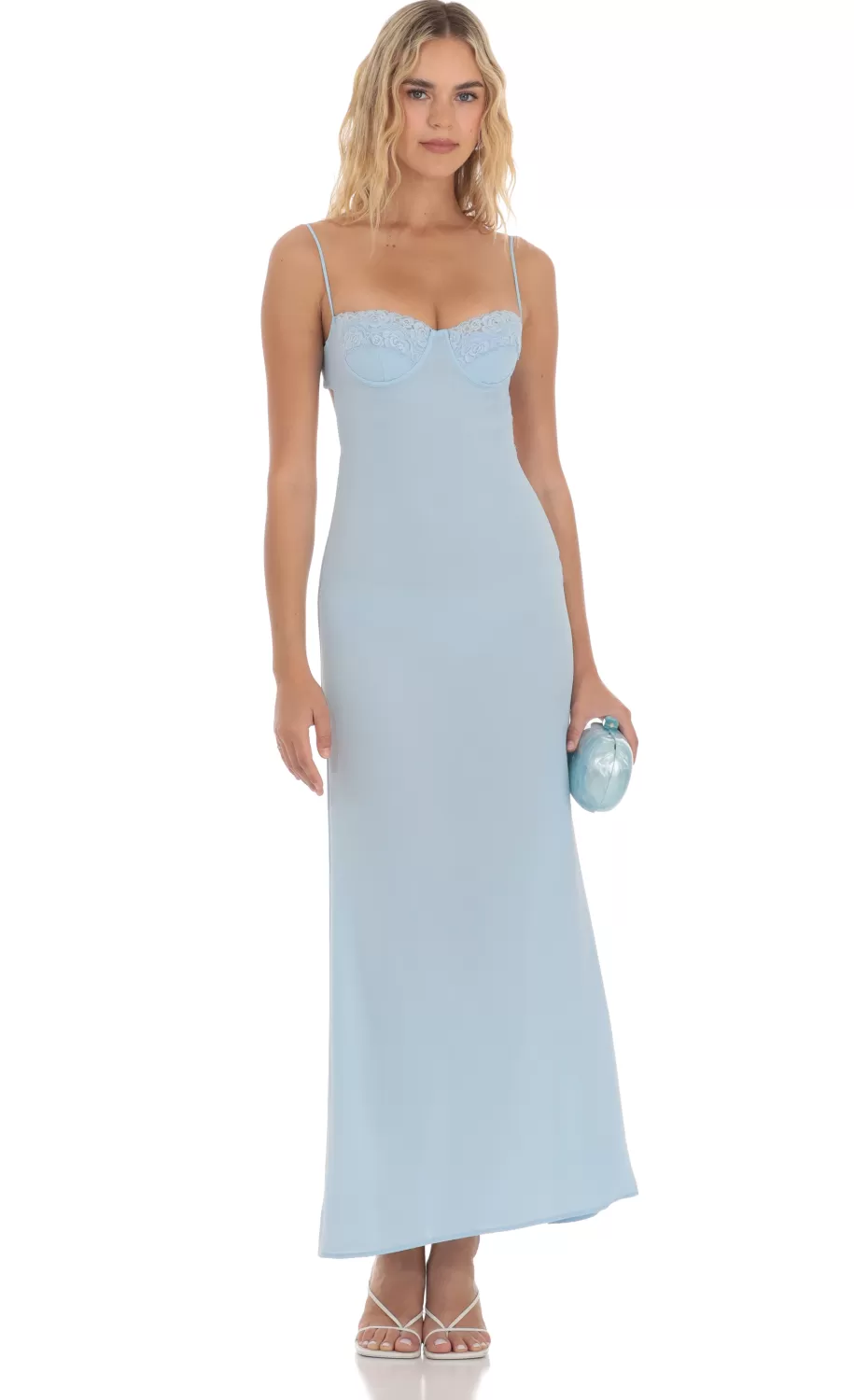 Lace Trim Maxi Dress In Light Blue^LUCY IN THE SKY Store