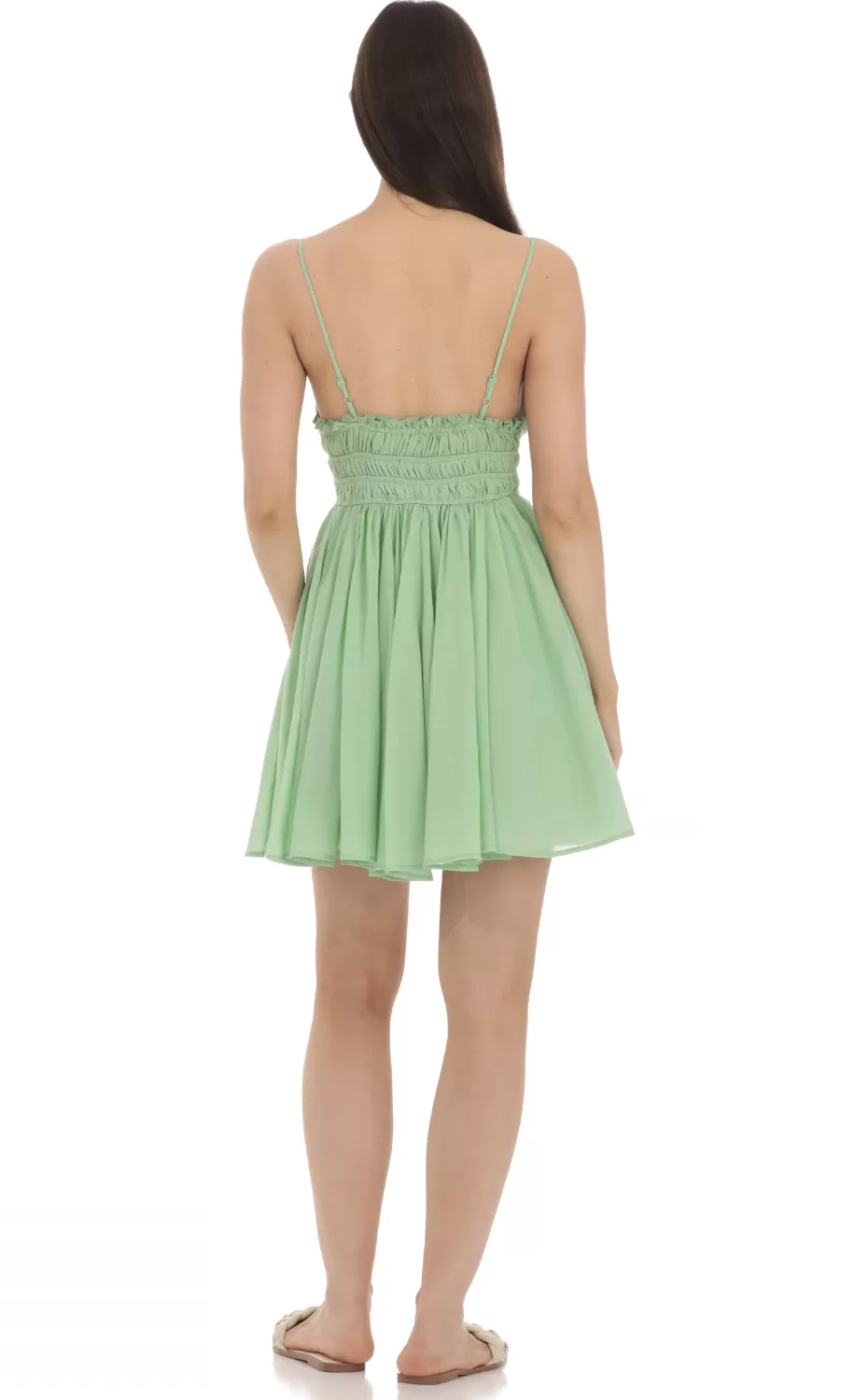 Lace Trim V-Neck Dress In Green^LUCY IN THE SKY Online