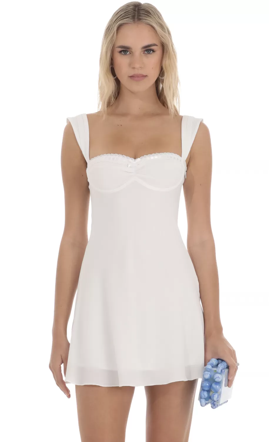 Lace Trim Wide Strap Dress In White^LUCY IN THE SKY Shop