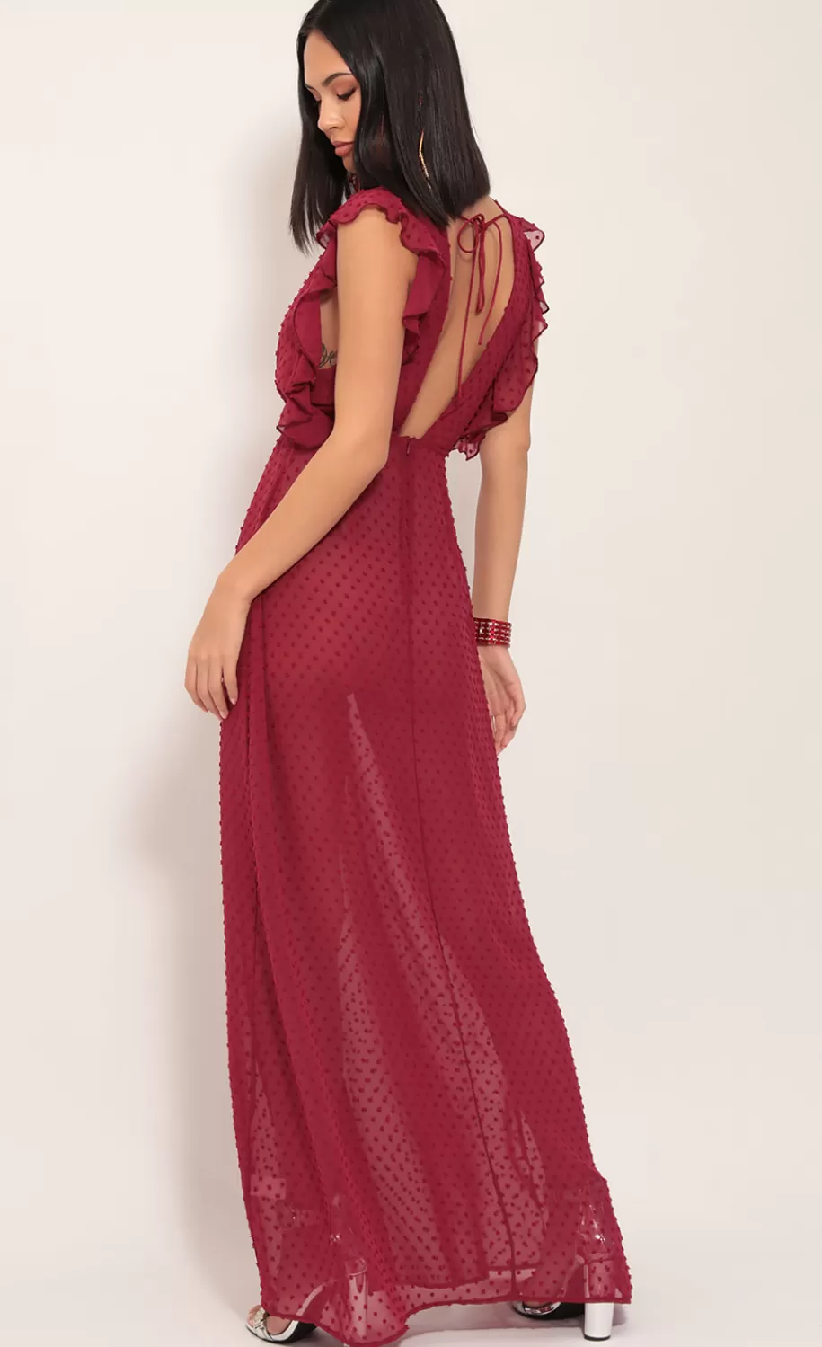 Layla Ruffle Chiffon Maxi In Ruby Dots^LUCY IN THE SKY Shop