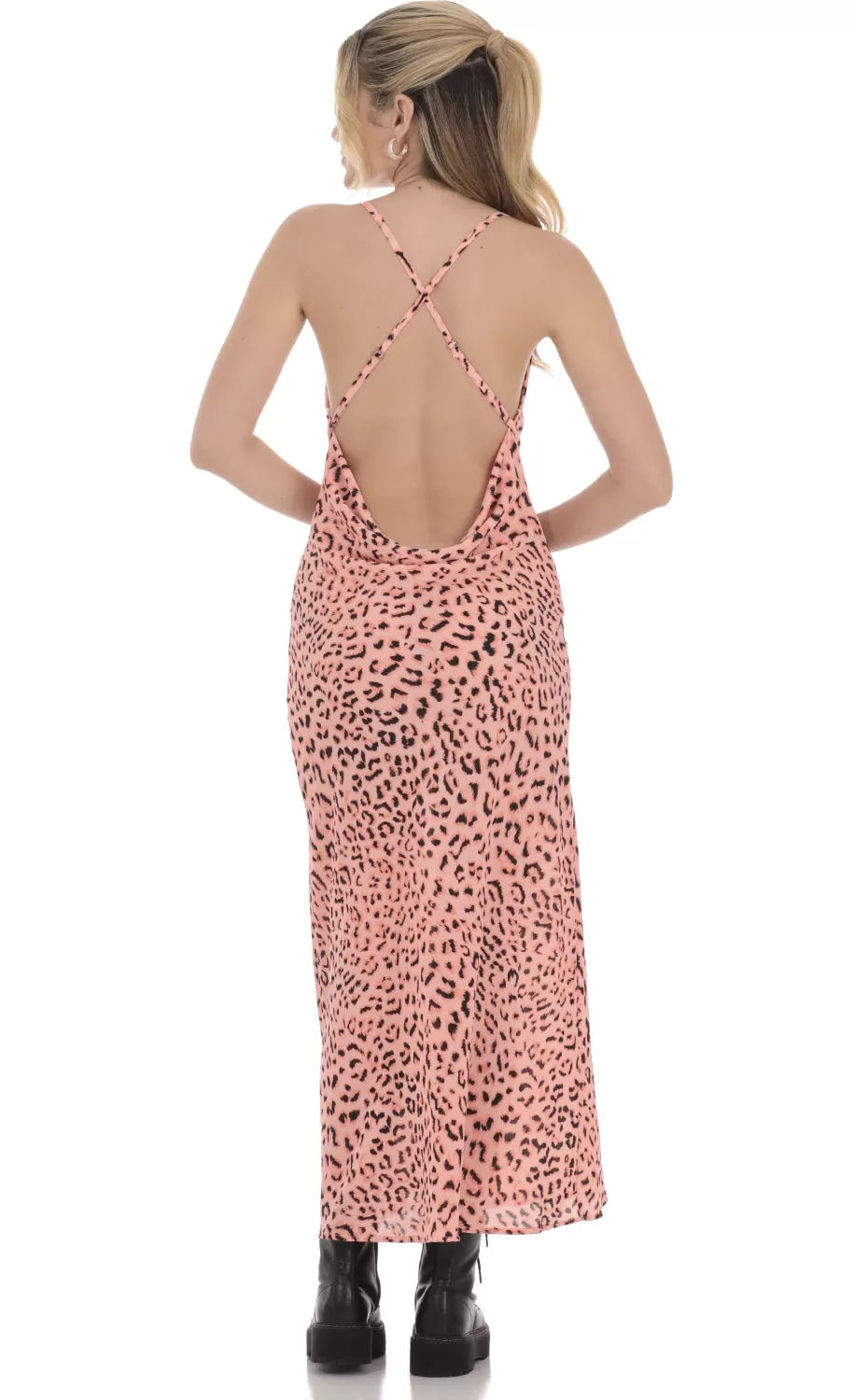 Leopard Print Cowl Neck Dress In Pink^LUCY IN THE SKY Clearance