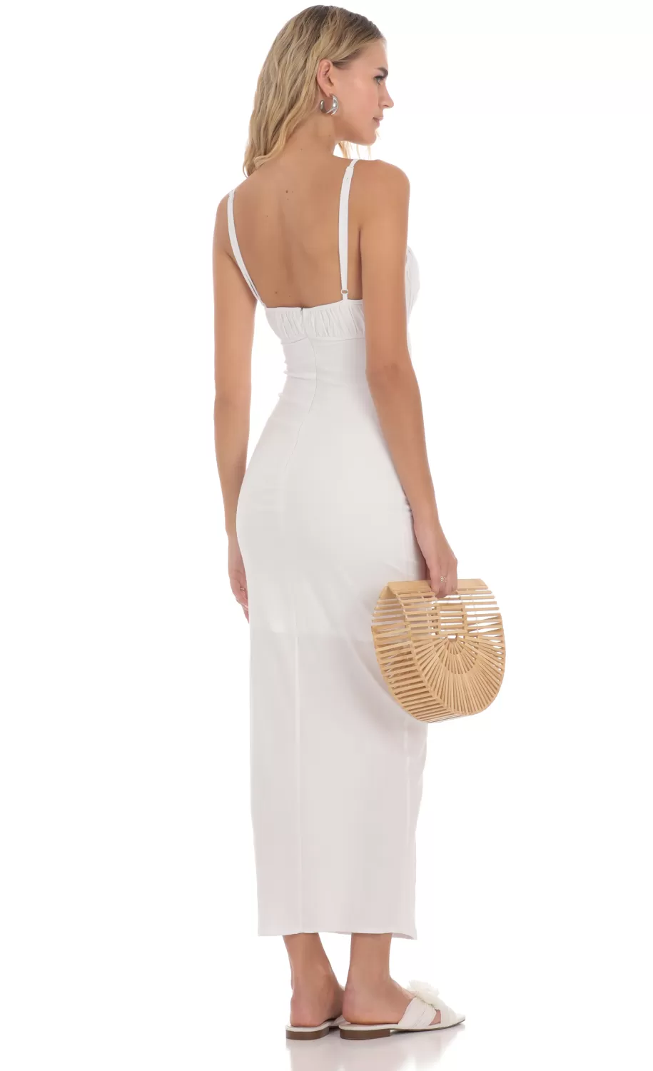 Linen Bodycon Maxi Dress In White^LUCY IN THE SKY Hot