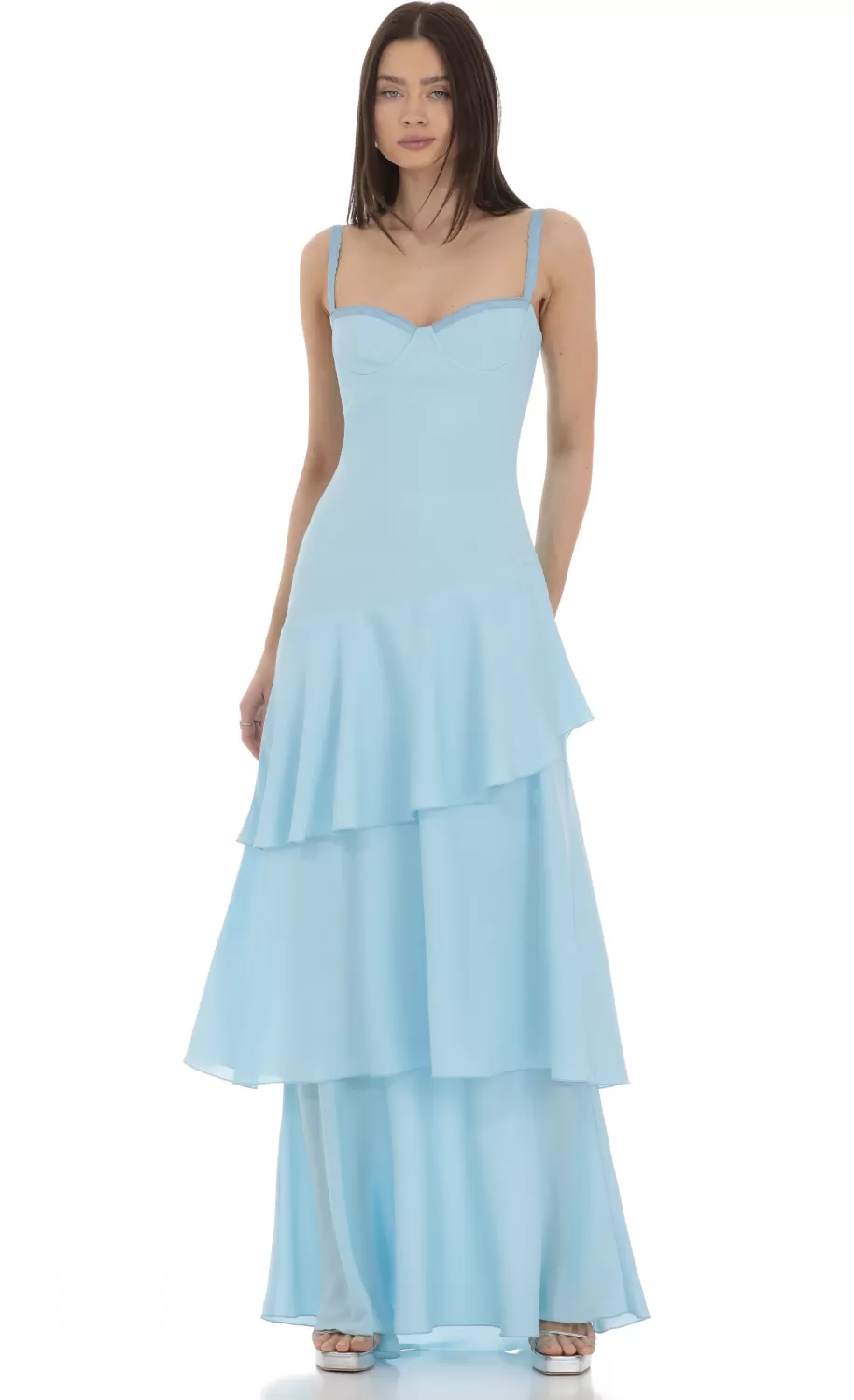 Long Ruffle Maxi Dress In Light Blue^LUCY IN THE SKY Discount