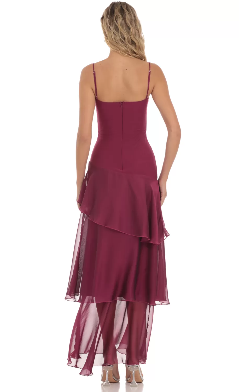 Long Ruffle Maxi Dress In Plum^LUCY IN THE SKY Discount