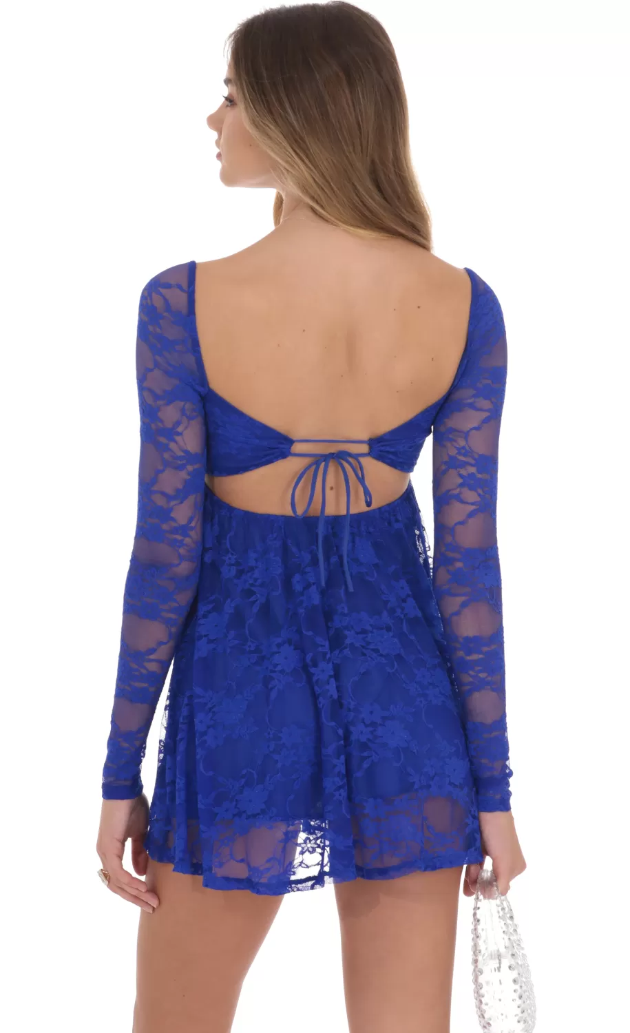 Long Sleeve Lace Babydoll Dress In Blue^LUCY IN THE SKY Fashion