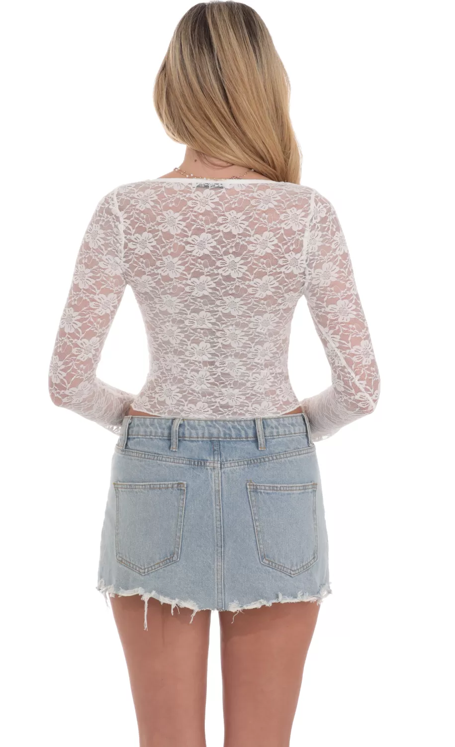 Long Sleeve Lace Top In White^LUCY IN THE SKY Clearance