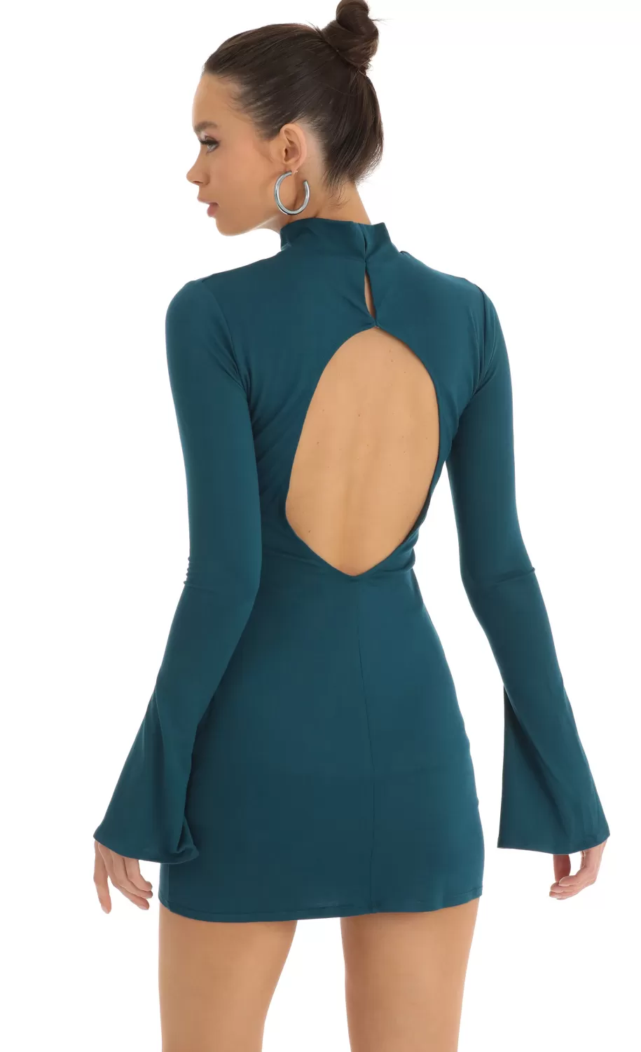 Long Sleeve Mock Neck Dress In Turquoise^LUCY IN THE SKY Store