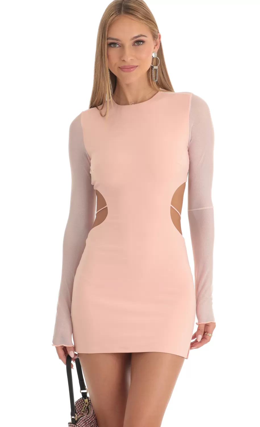 Long Sleeve Open Back Dress In Peach^LUCY IN THE SKY Best