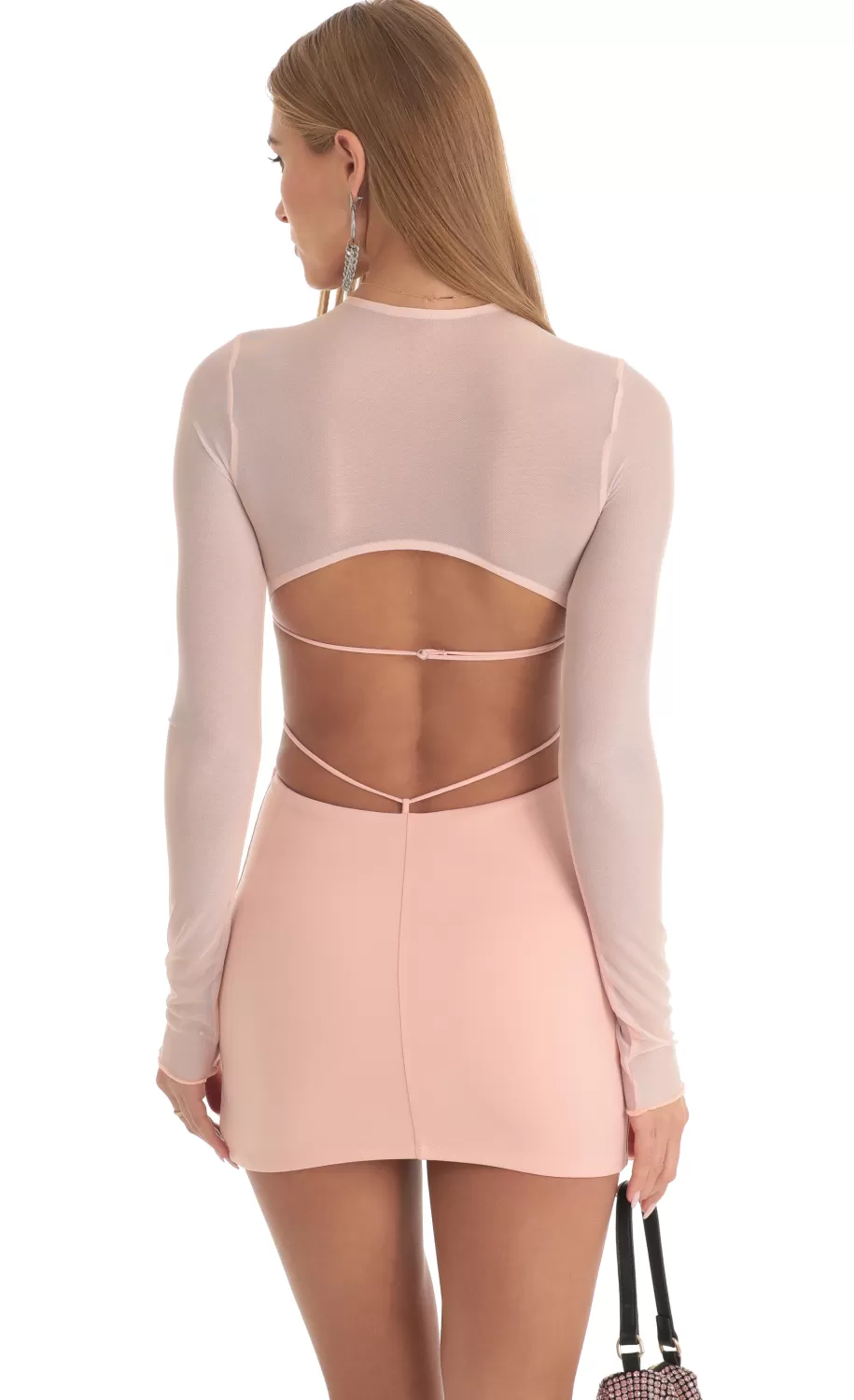 Long Sleeve Open Back Dress In Peach^LUCY IN THE SKY Best
