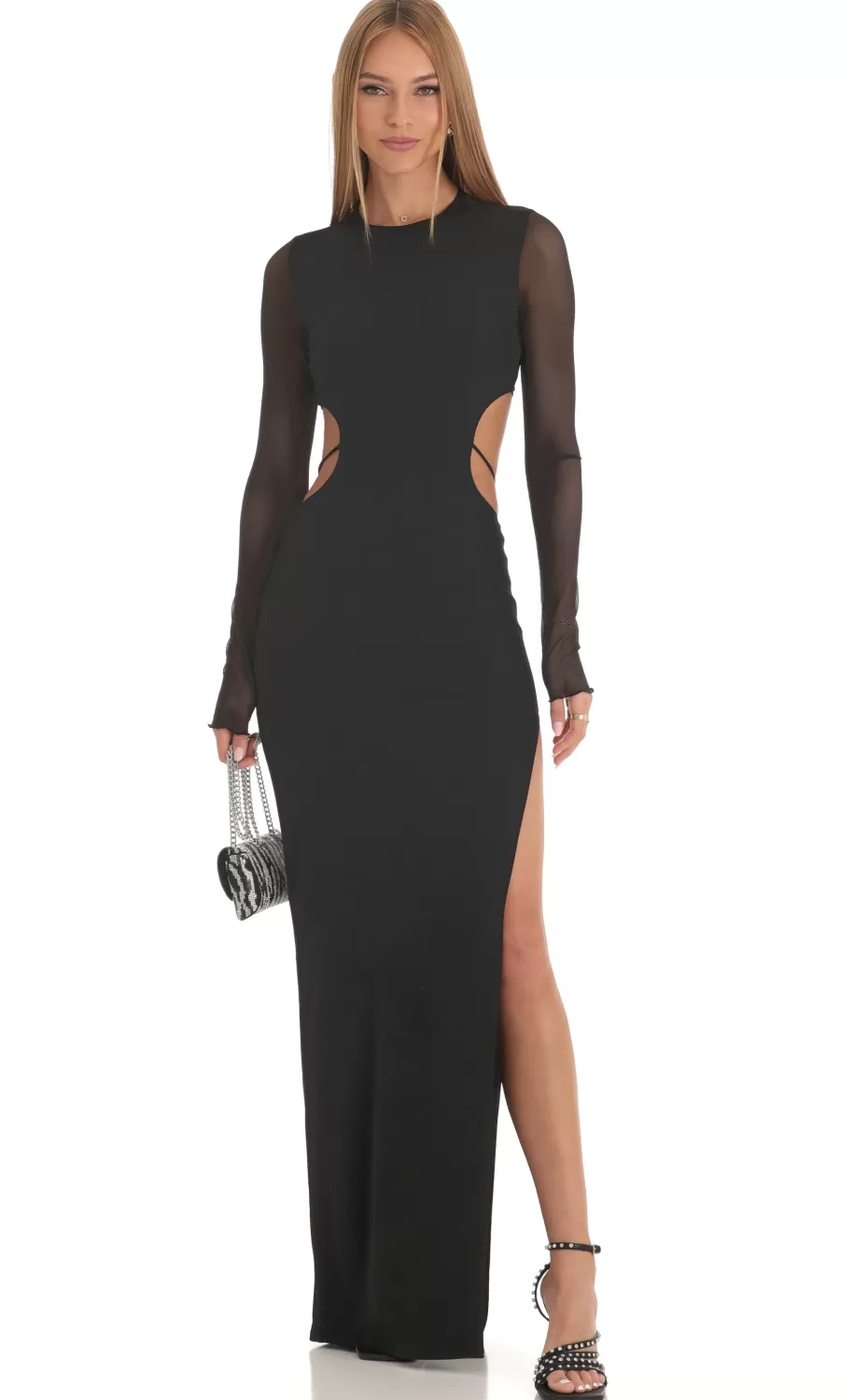 Long Sleeve Sheer Back Dress In Black^LUCY IN THE SKY Online