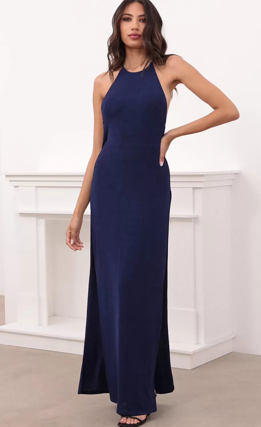 Maxi Drape Back Dress In Navy^LUCY IN THE SKY Clearance