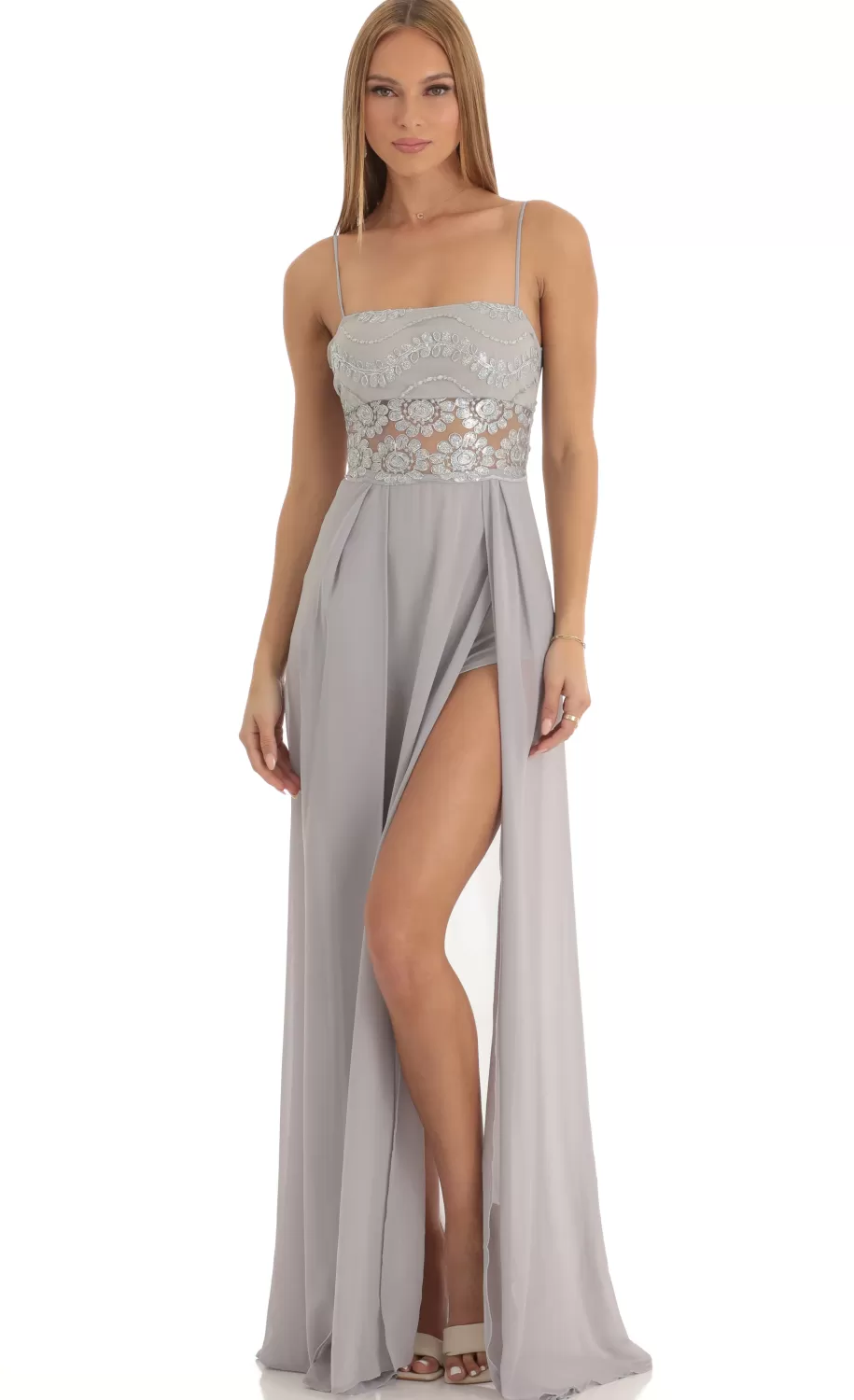 Maxi Dress In Grey^LUCY IN THE SKY New