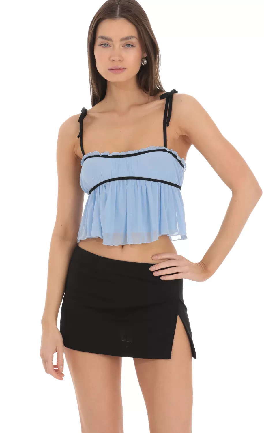 Mesh Babydoll Top In Blue^LUCY IN THE SKY New