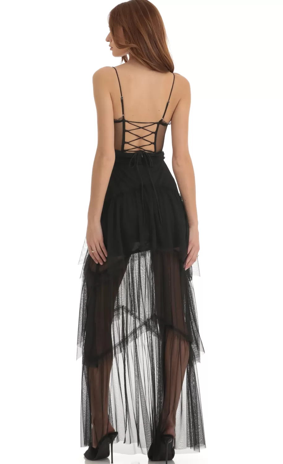 Mesh Corset Maxi Dress In Black^LUCY IN THE SKY New