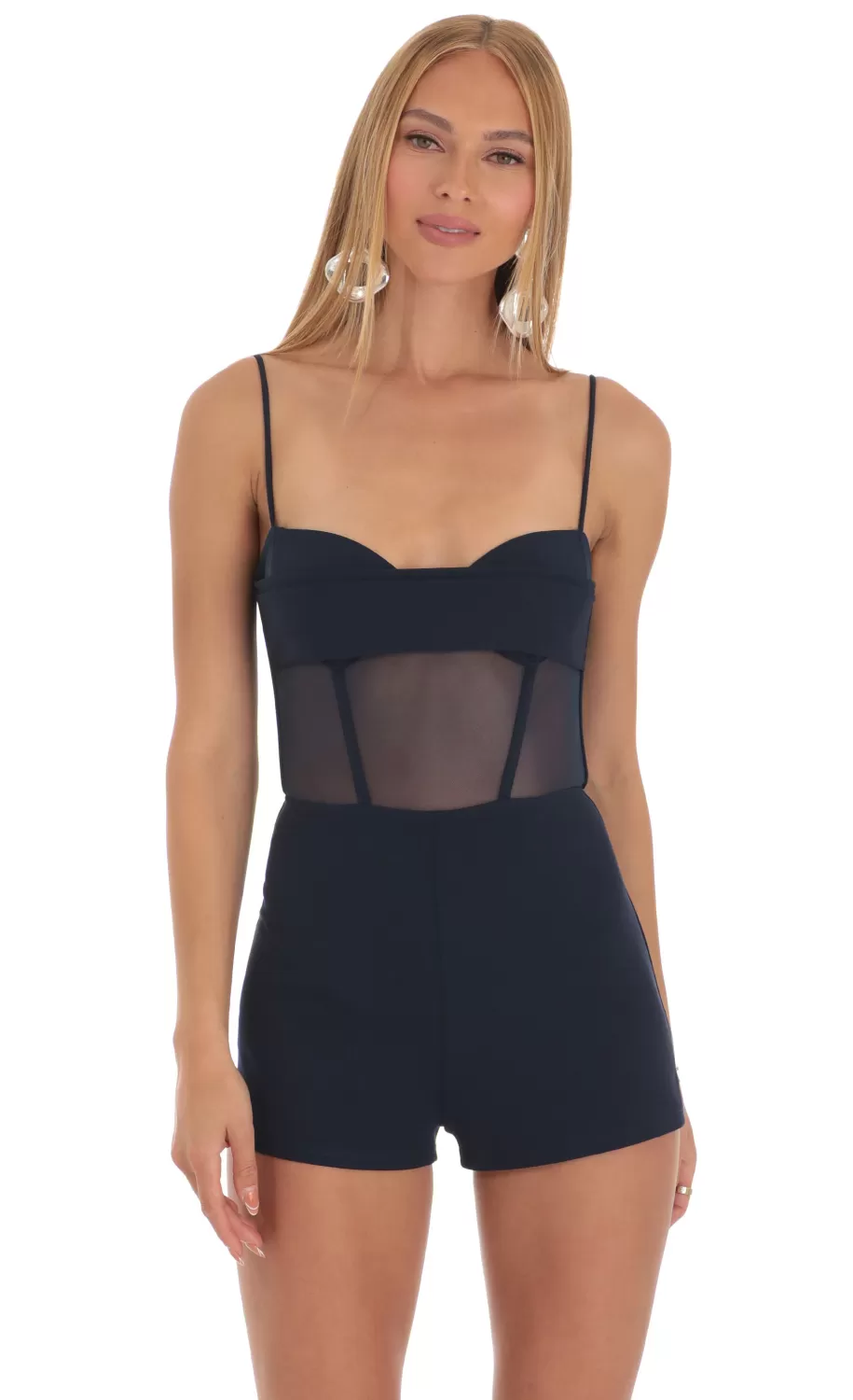 Mesh Corset Romper In Navy^LUCY IN THE SKY Flash Sale