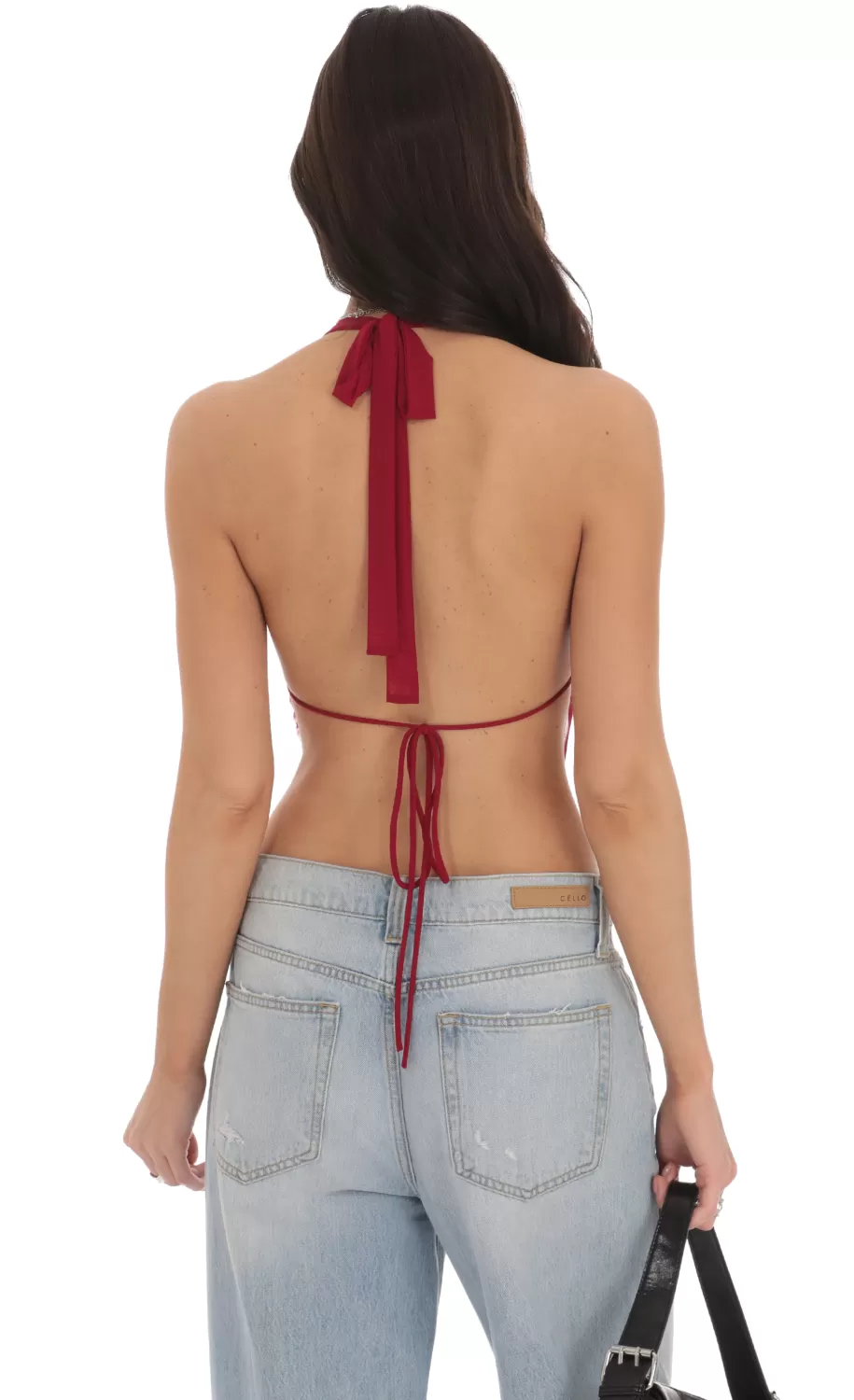 Mesh Draped Halter Top In Red^LUCY IN THE SKY Shop