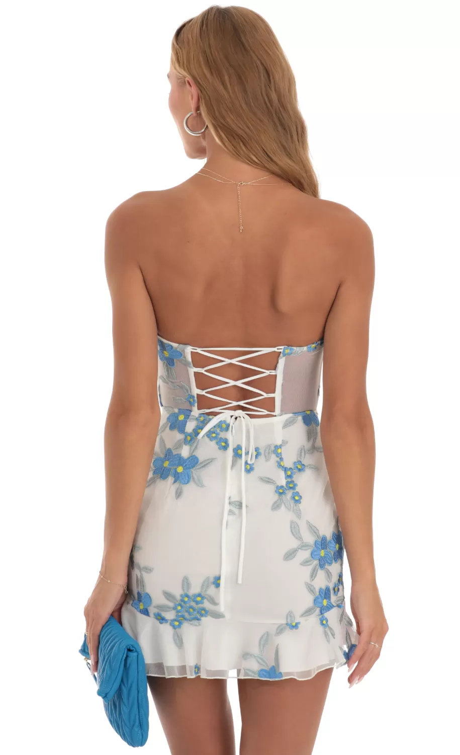 Mesh Embroidered Corset Strapless Dress In White^LUCY IN THE SKY Fashion