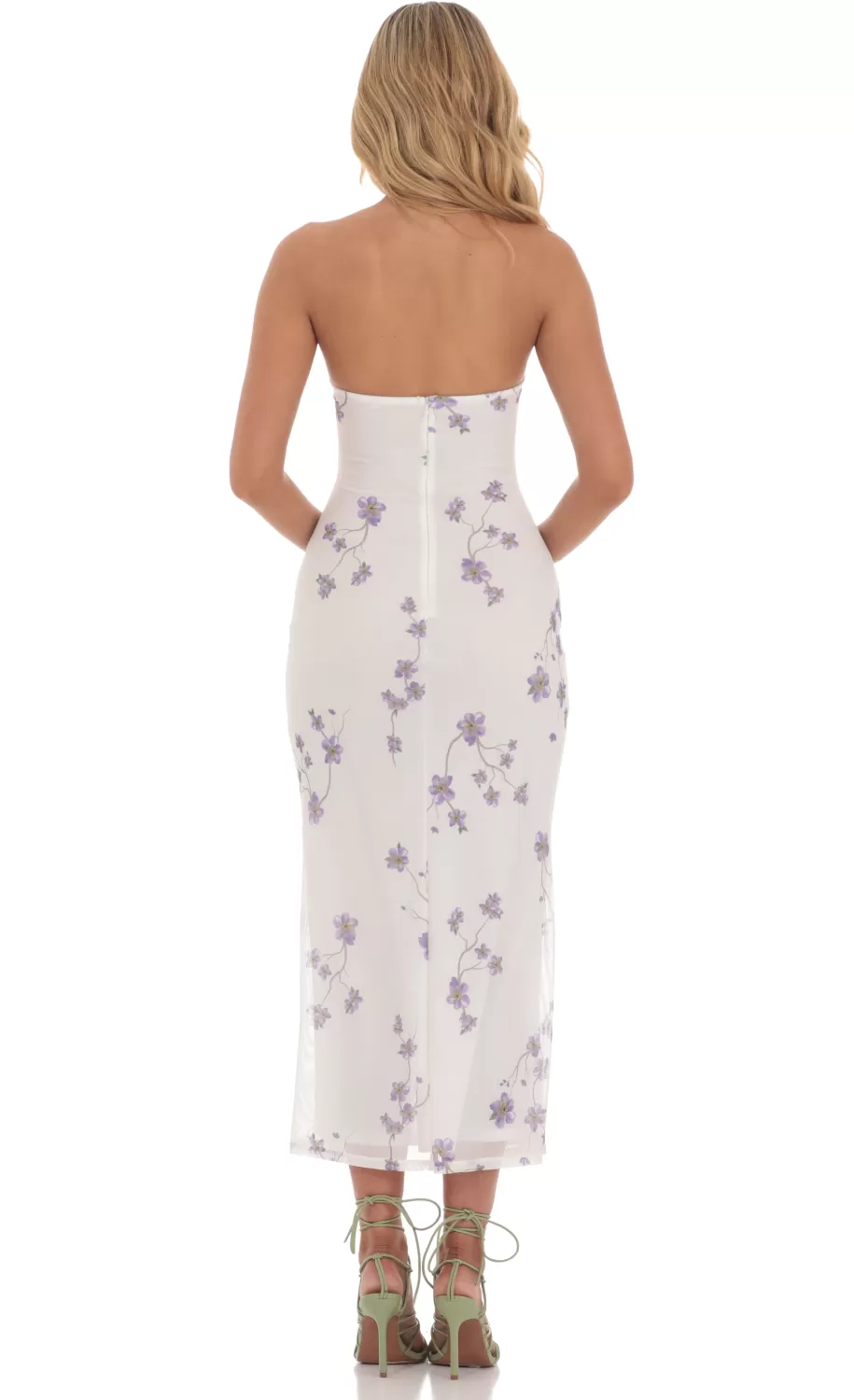 Mesh Floral Cutout Midi Dress In White^LUCY IN THE SKY Cheap