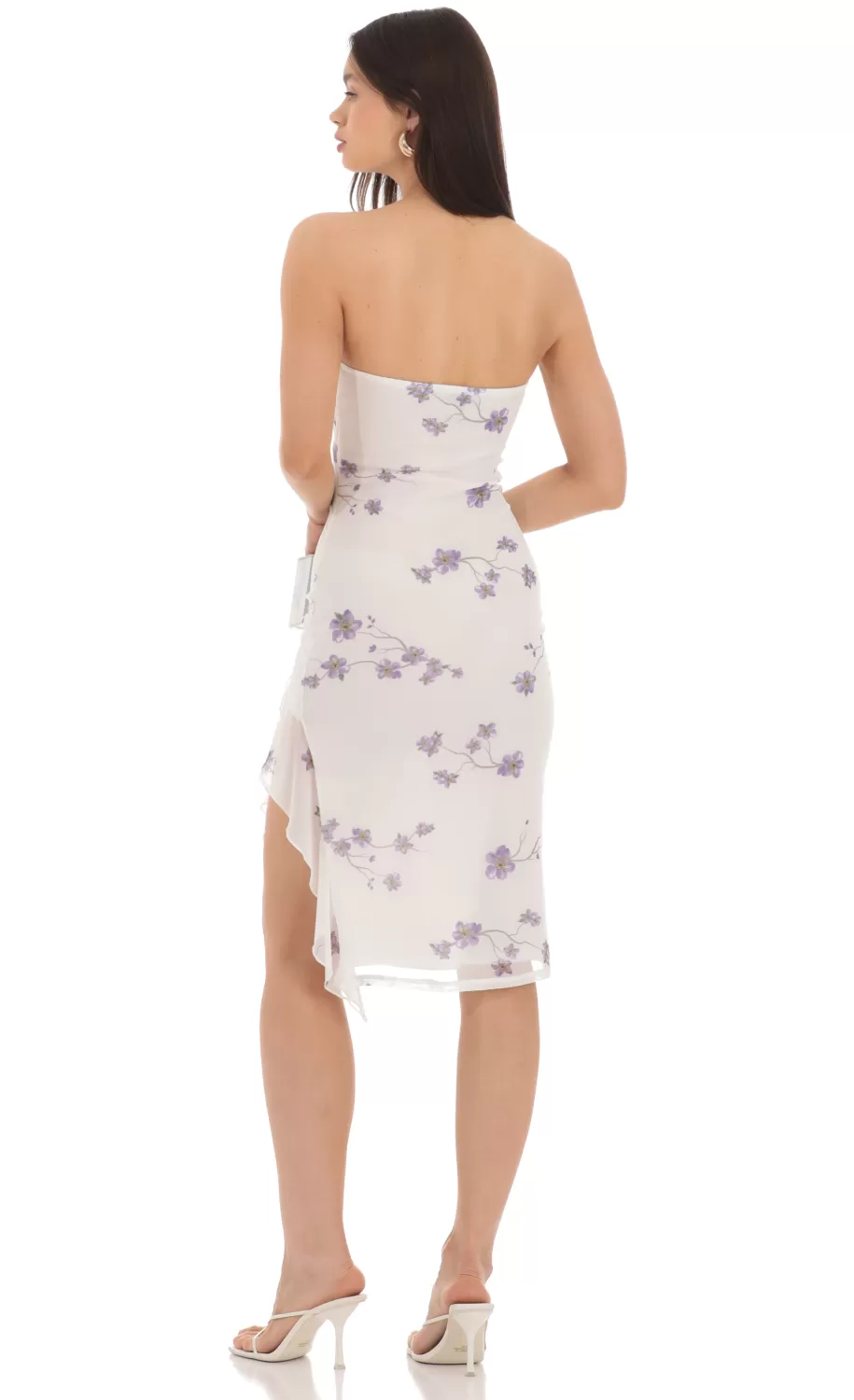 Mesh Floral Midi Dress In White^LUCY IN THE SKY Cheap