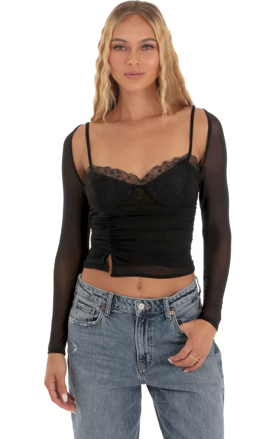 Mesh Lace Top In Black^LUCY IN THE SKY Online