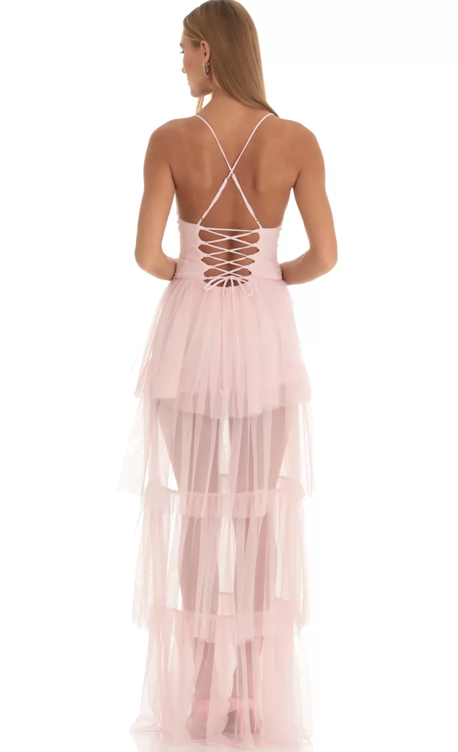 Mesh Maxi Dress In Pink^LUCY IN THE SKY Clearance