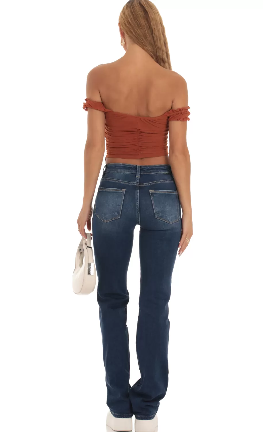 Mesh Off Shoulder Top In Rust^LUCY IN THE SKY Online