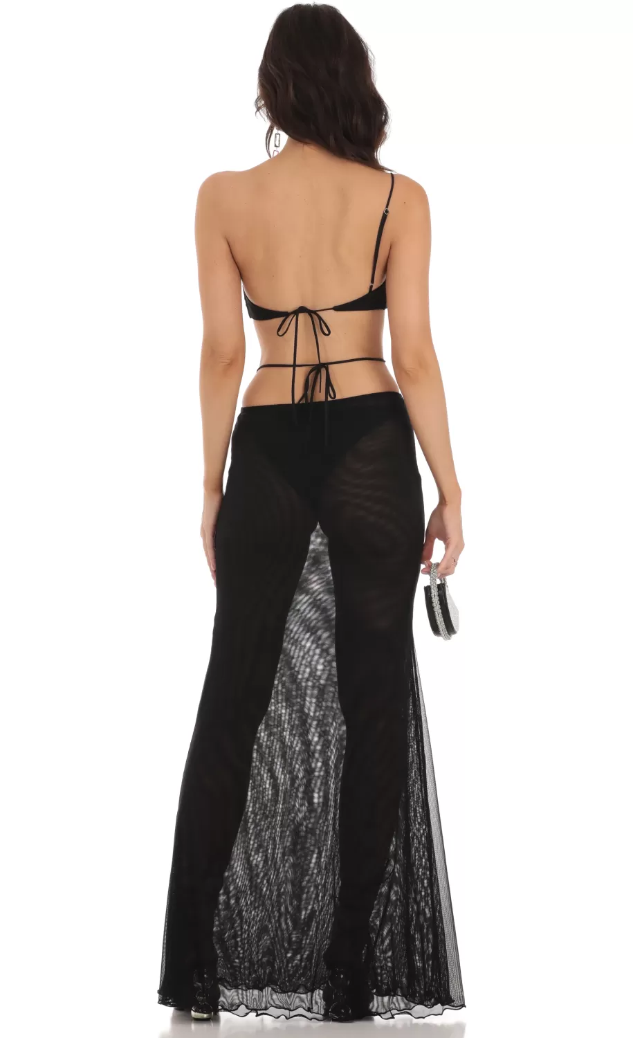 Mesh One Shoulder Two Piece Set In Black^LUCY IN THE SKY Store