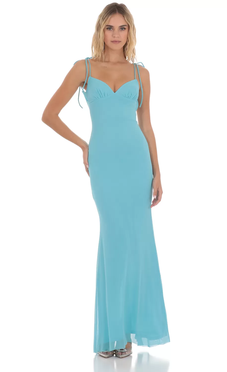 Mesh Open Back Maxi Dress In Aqua^LUCY IN THE SKY Outlet