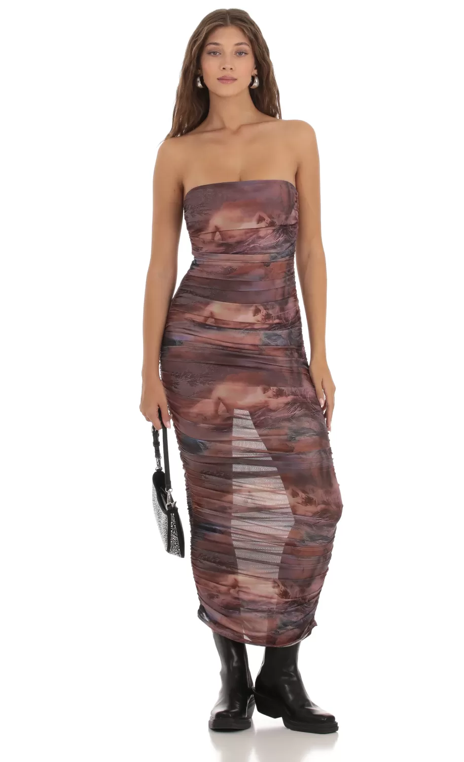 Mesh Print Dress In Purple Blush^LUCY IN THE SKY Clearance