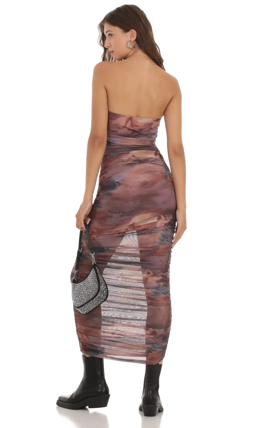 Mesh Print Dress In Purple Blush^LUCY IN THE SKY Clearance