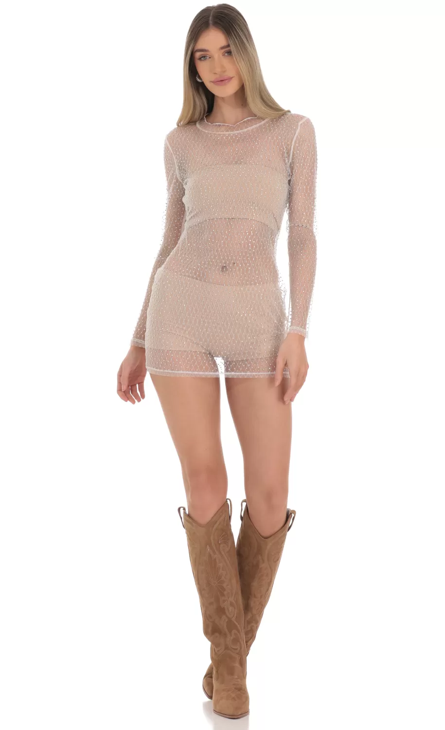 Mesh Rhinstone Dress In White^LUCY IN THE SKY Best